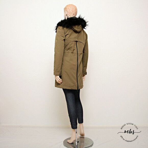 Zara Basic Olive Parka with Detachable Faux Fur Hoodie - Picture 8 of 12
